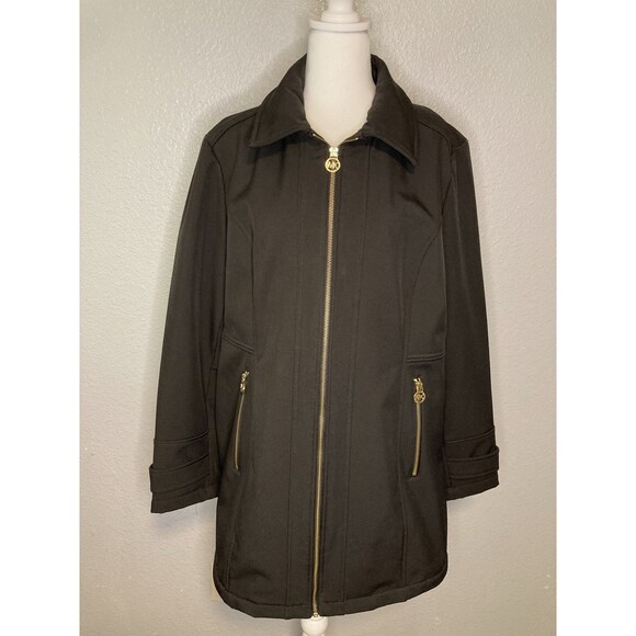 Michael Kors Womens Size XL Black Full-Zip Jacket Pockets Long Sleeve Gold Logo - Picture 1 of 10